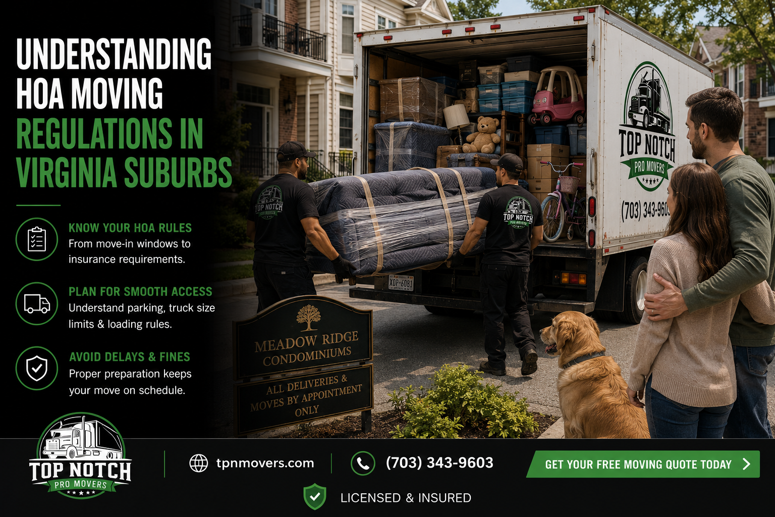 Top Notch Pro Movers loading furniture into a moving truck during an HOA community move in a Virginia suburb.